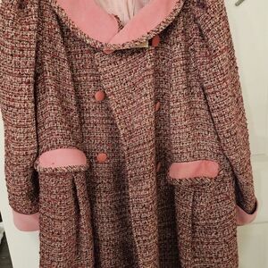Modcloth Pink and Red Tweed Cape Coat